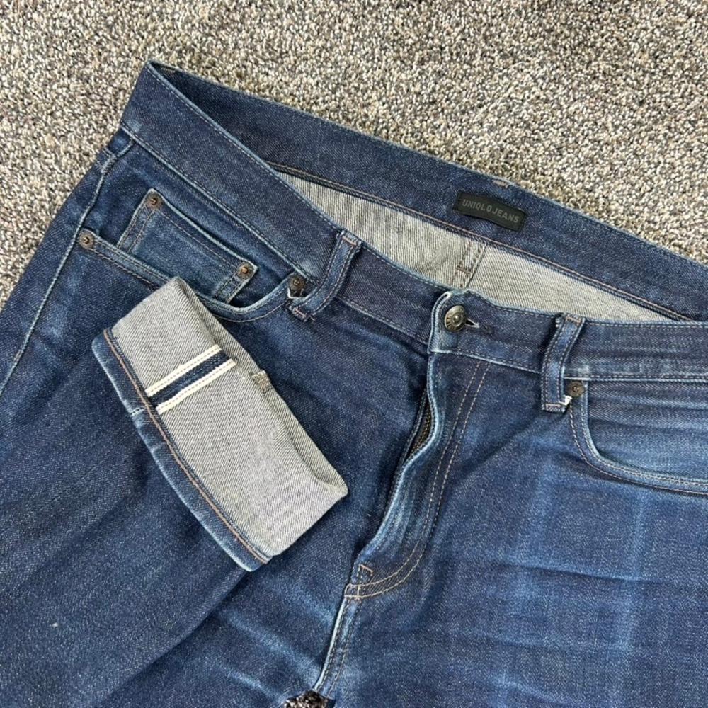 Uniqlo Kaihara Selvedge Denim Slim Straight Jeans Mens 33x32‎ Indigo Blue Casual
